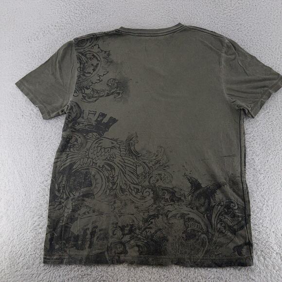 Y2k Buffalo Jeans Shirt XL Gray Graphic Crest Scroll Design Short Sleeve Cotton - Picture 2 of 6